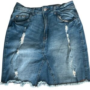 Esmara High Waist Distressed Denim Skirt Size 4 Blue Frayed Hem Stretch Skirt